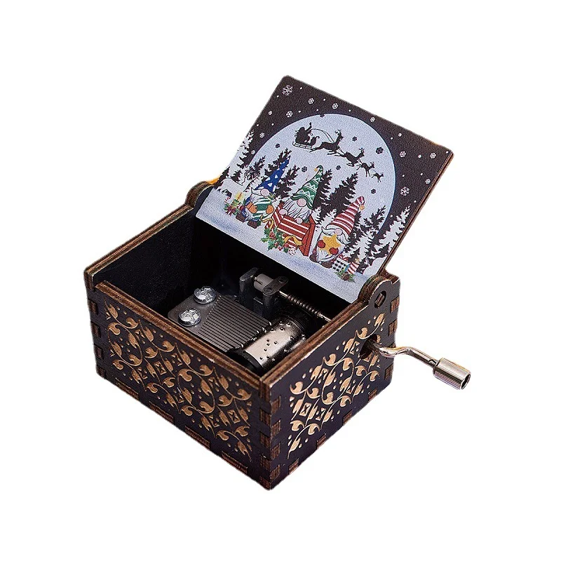 Custom Hand-Cranked Wooden Music Box Mini Retro Carved Music Box Wooden Handmade Music Box Love