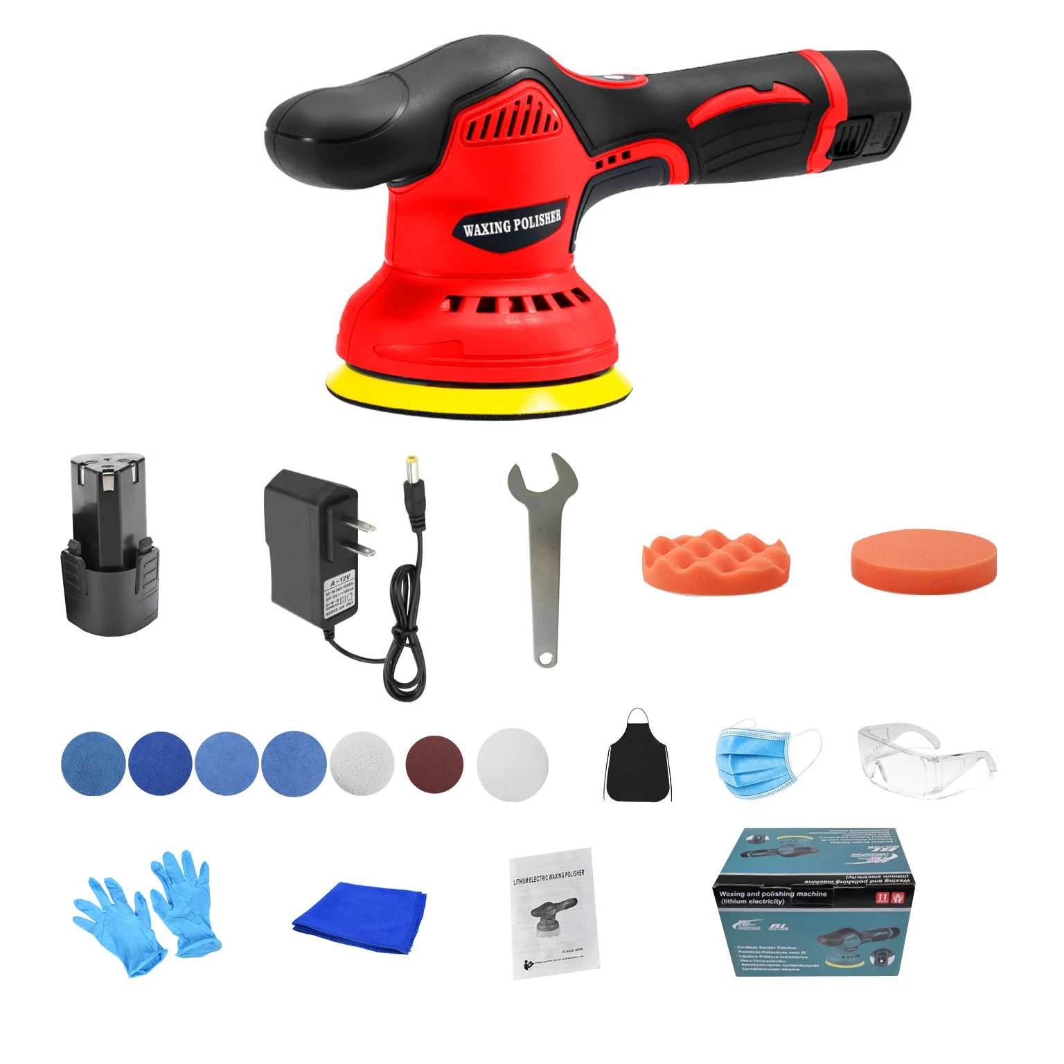 Variable 8 Speeds Brushed Motor 12V/2000mAh Battery 2800RPM~5500RPM Cordless Electric Car Buffer Polisher Polishing Machine