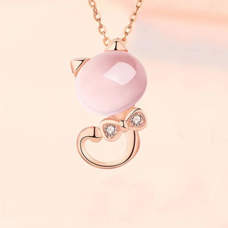 S925 Silver Natural Rose Quartz Crystal Stone Pendant Necklace for Women Gemstone Fashion Jewelry