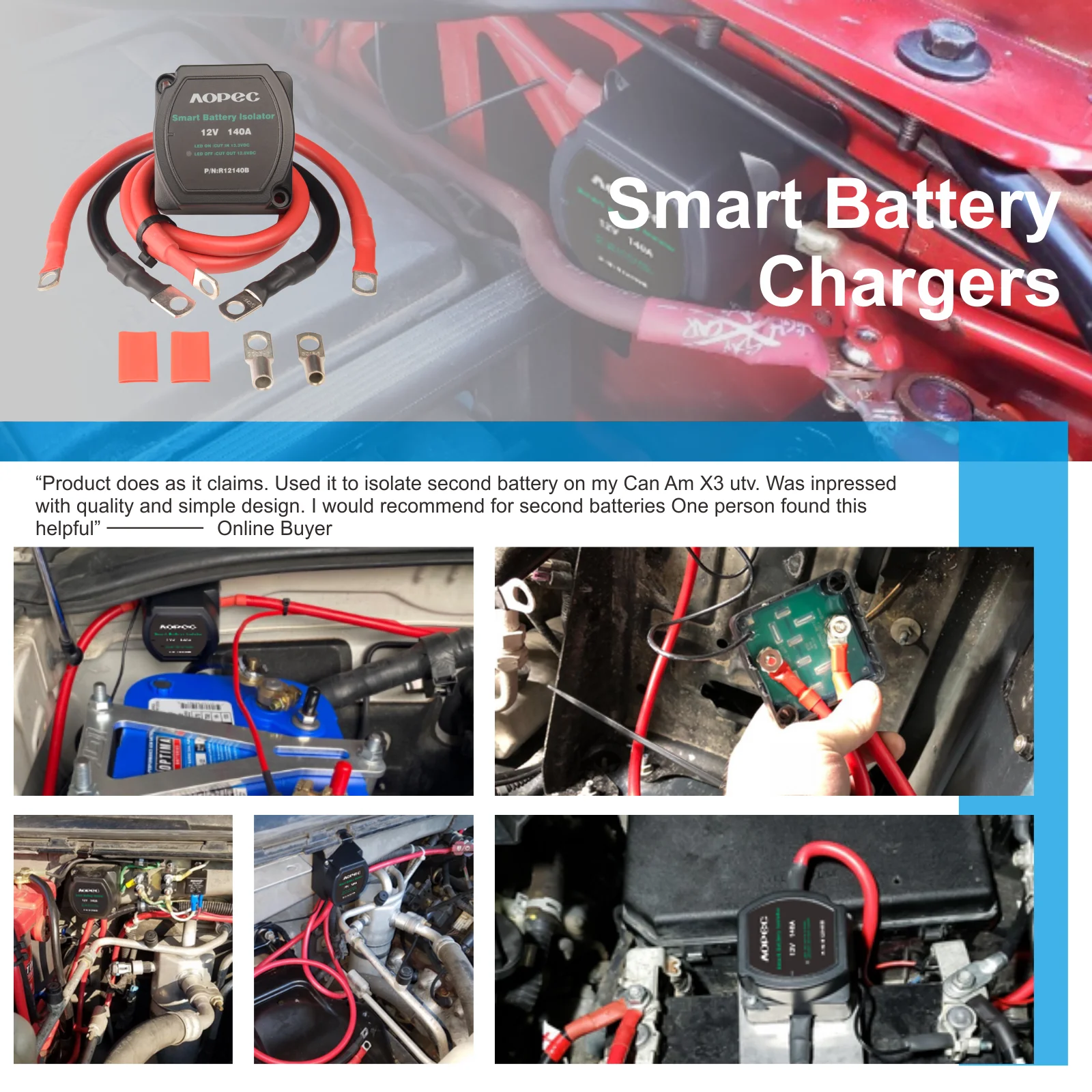 12V 140A dual battery voltage sensitive split charge relay 13.7V 12.8V DC Campervan Motor homes Caravans 4x4s and Boats