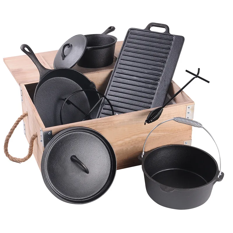 7 pcs cast iron Dutch oven camping set