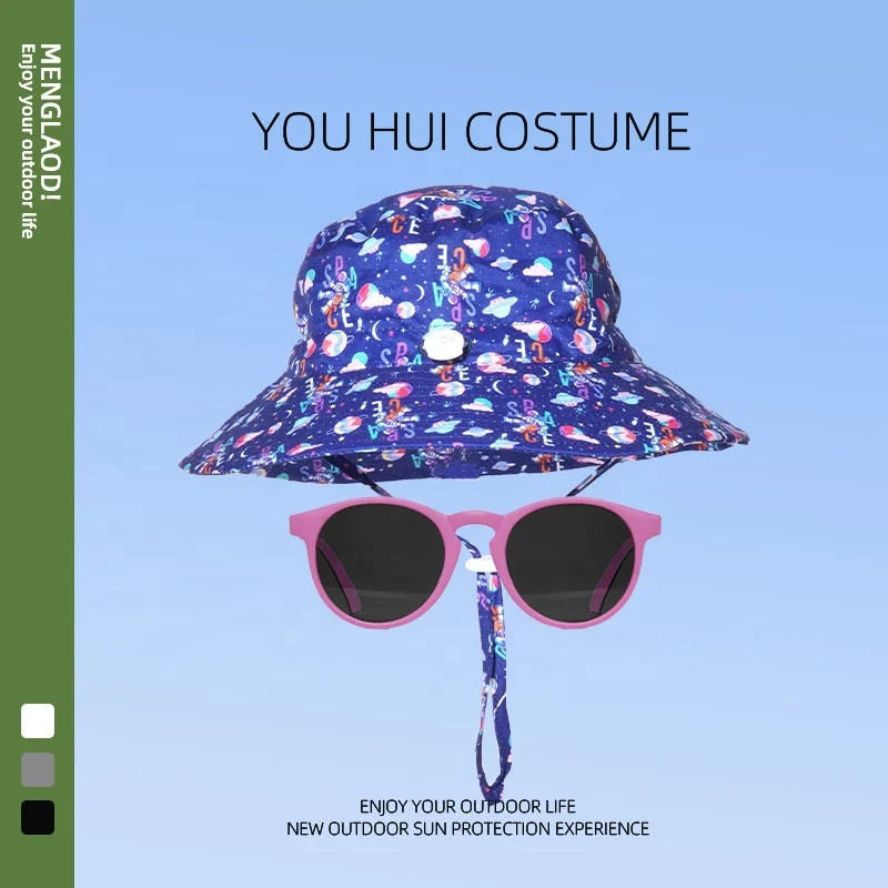 Custom Cartoon Baby Sun Hat Cute UV Sun Protection UPF50+ Fisherman Hat Toddler Kids Summer Bucket Hat With Sunglasses