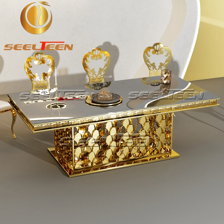 Fish Scale Base Mirror Glass Rectangle Dining Wedding Table