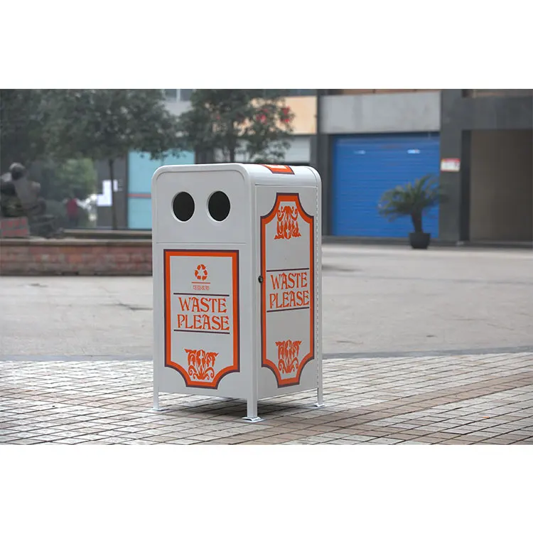 outdoor steel iron garbage trash can outside street park metal rubbish litter bin public commercial recycling waste basket