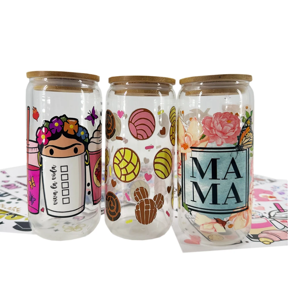 Personalized Plastic Die Cut Vinyl Transfer Label Stickers Printing 16 OZ UV DTF Transfers For Cups Wraps Mom Packaging