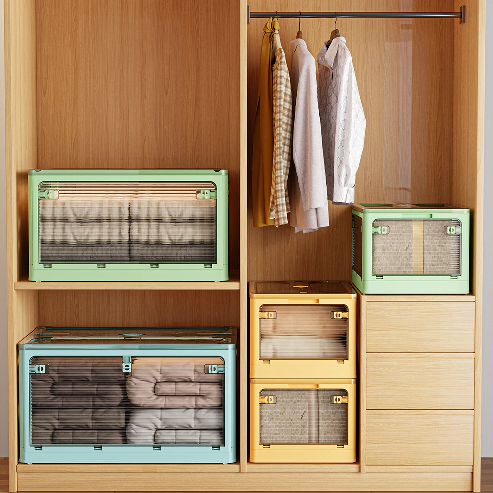 Folding Collapsible Storage Box Plastic Foldable Bins Stackable Container Basket Tool Trunk Organizer Clear Camping