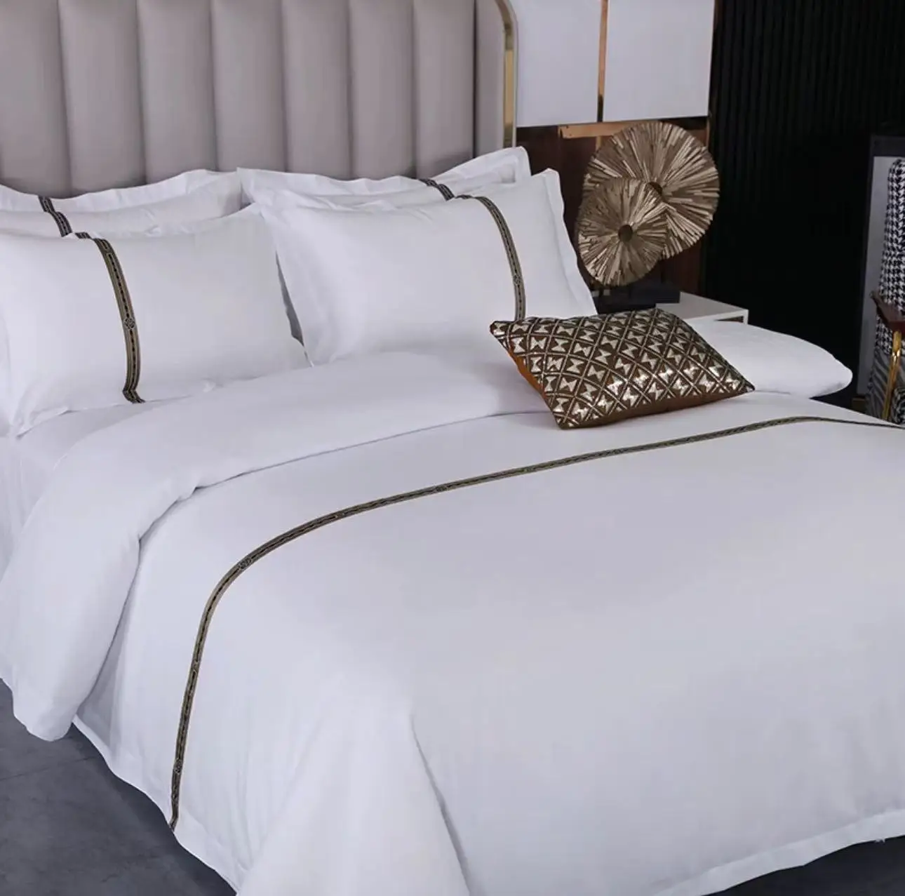 Factory Oem 5 Star Hotel Quality Bed Fitted Sheet King Queen Size 100% Cotton Bedsheet Stripe Luxury White Bed Sheets