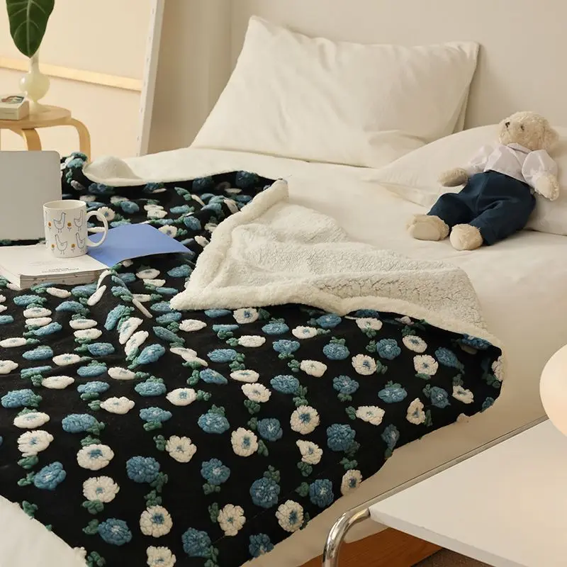 low moq cheap price custom Fluffy jacquard Thick Ultra soft Warm wool Sherpa blanketor Home Sofa Couch