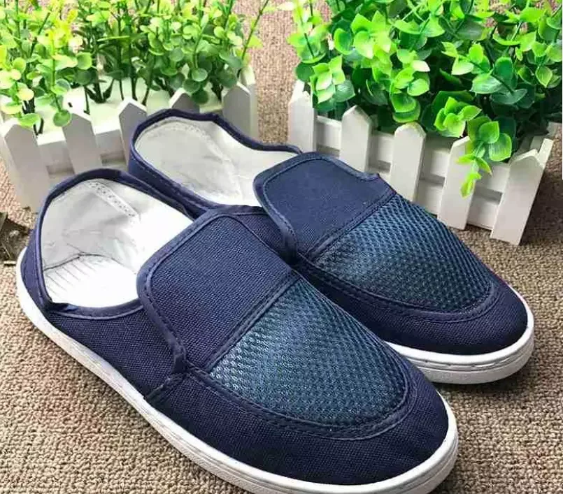YP-N12 Anti-Static Safety Shoes/Workshop Medical PVC Sole Antistatic Stripe Cleanroom Shoes/Blue ESD Canvas Net Vamp Shoes