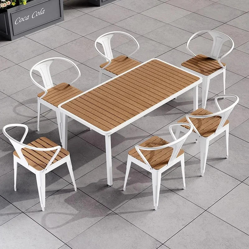 Waterproof Durable Resort Furniture Plastic Wood Restaurant Dining Patio Garden Outdoor Table