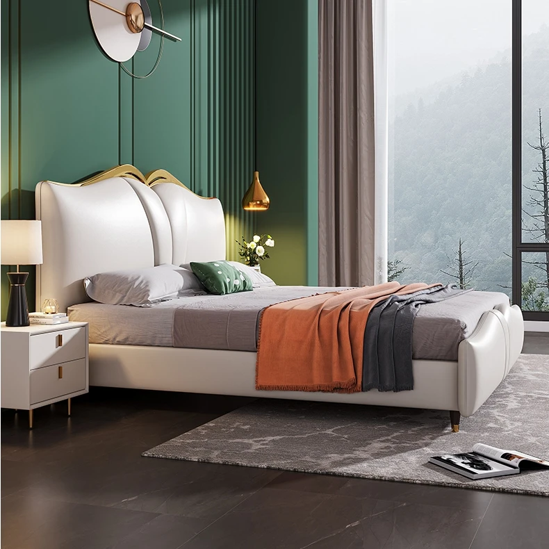 Light luxury leather bed Nordic Pink Girl Bedroom princess bed simple double bed furniture