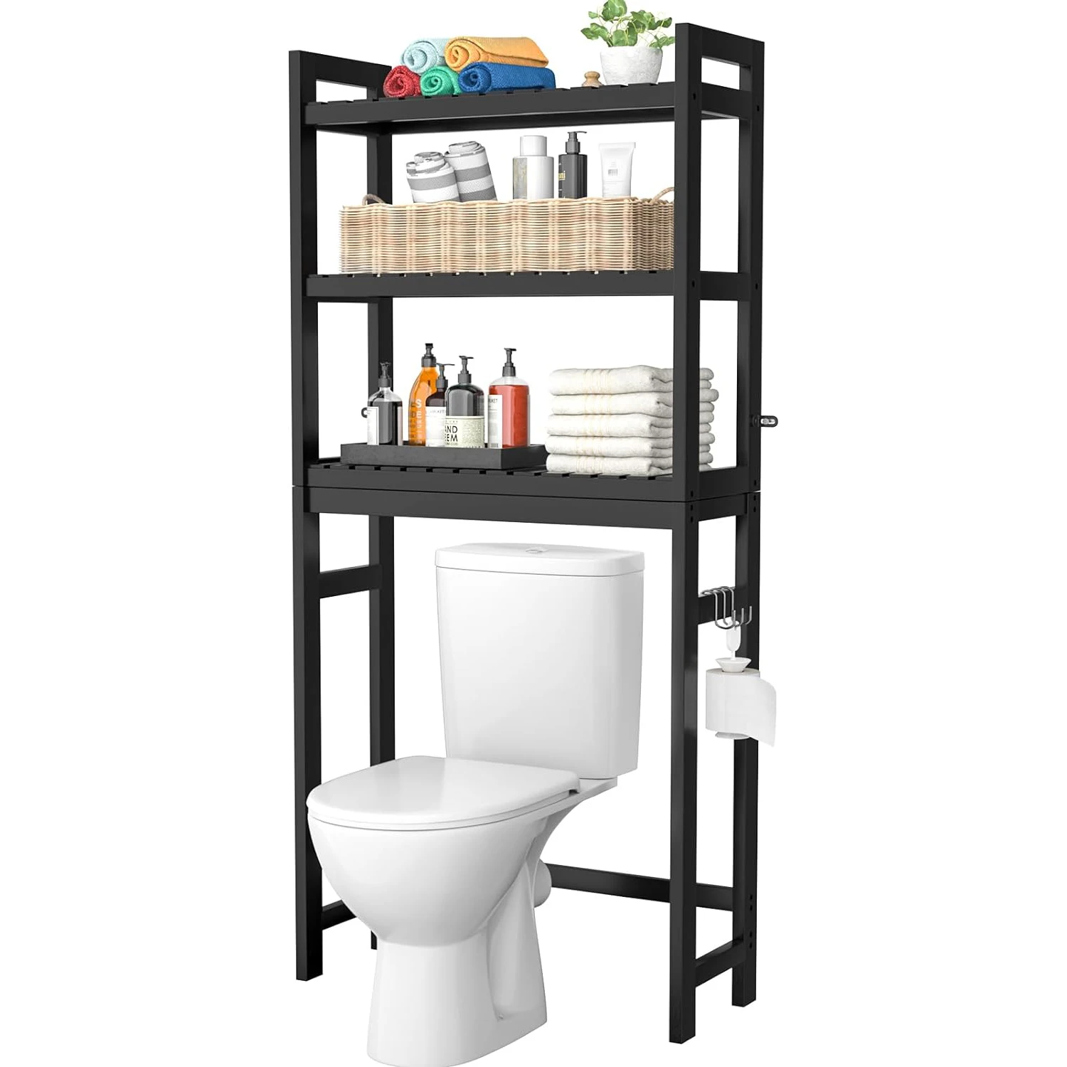 Bamboo 3-Tier Over The Toilet Storage Shelf Freestanding Above Toilet Organizer Rack Shelves Bathroom Cabinet