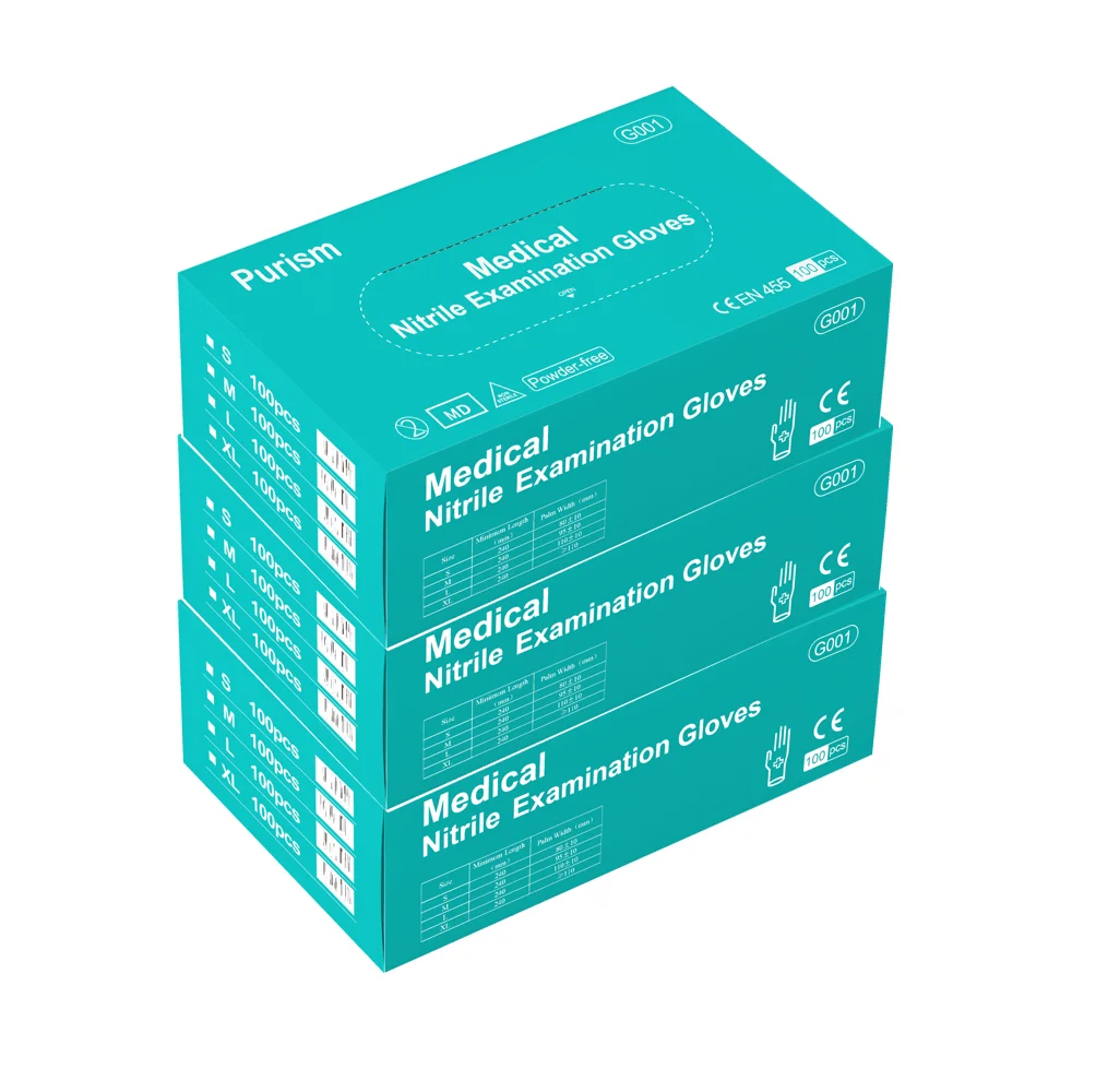 Exam Glove Nitrile Purism Disposable Anti Chemicals Waterproof 100 Pcs Package EN455 Medical NBR Gloves