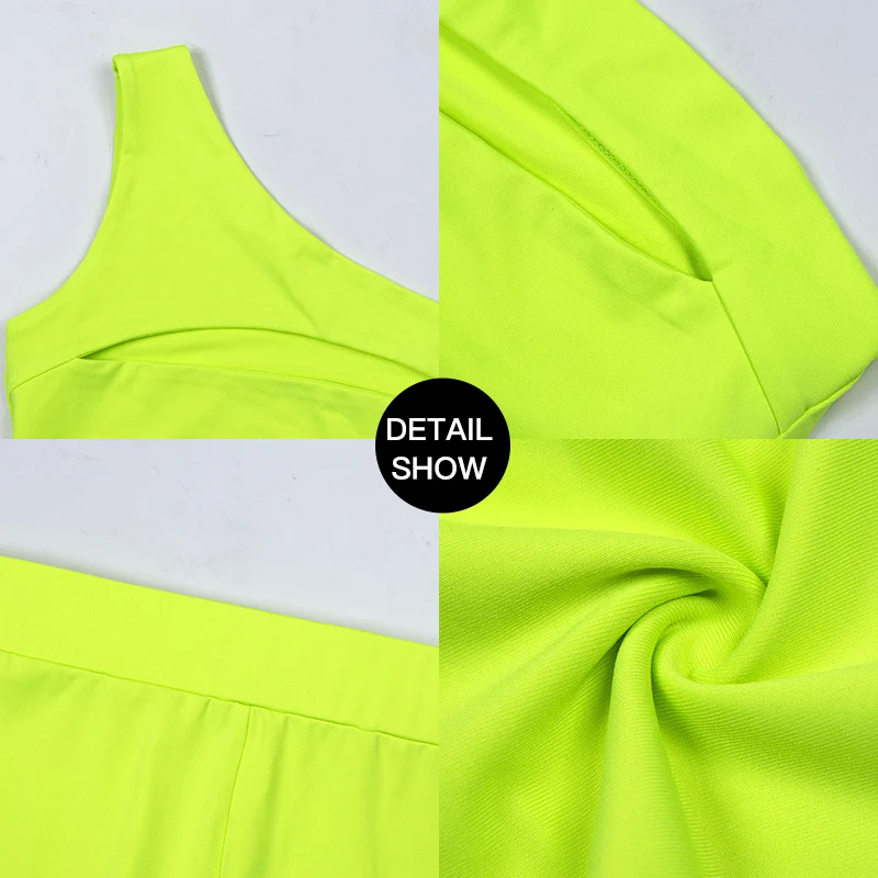 2022 Custom Logo Spring Off Shoulder Hollow Out Neon Color Crop Top High Waist Shorts Suits Casual Sporty Women 2 Piece Set