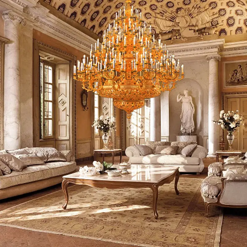 French Classic Style Design Large Vintage Brass Chandelier Royal Palace Lobby Banquet Hall Suspended Luxury Pendant Lights