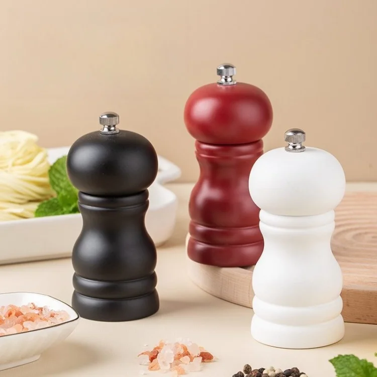 4-Inch Solid Wood Manual Pepper Grinder Black Chinese Prickly Ash Freshly Ground Kitchen PU Baking Varnish Mill Ceramic Core