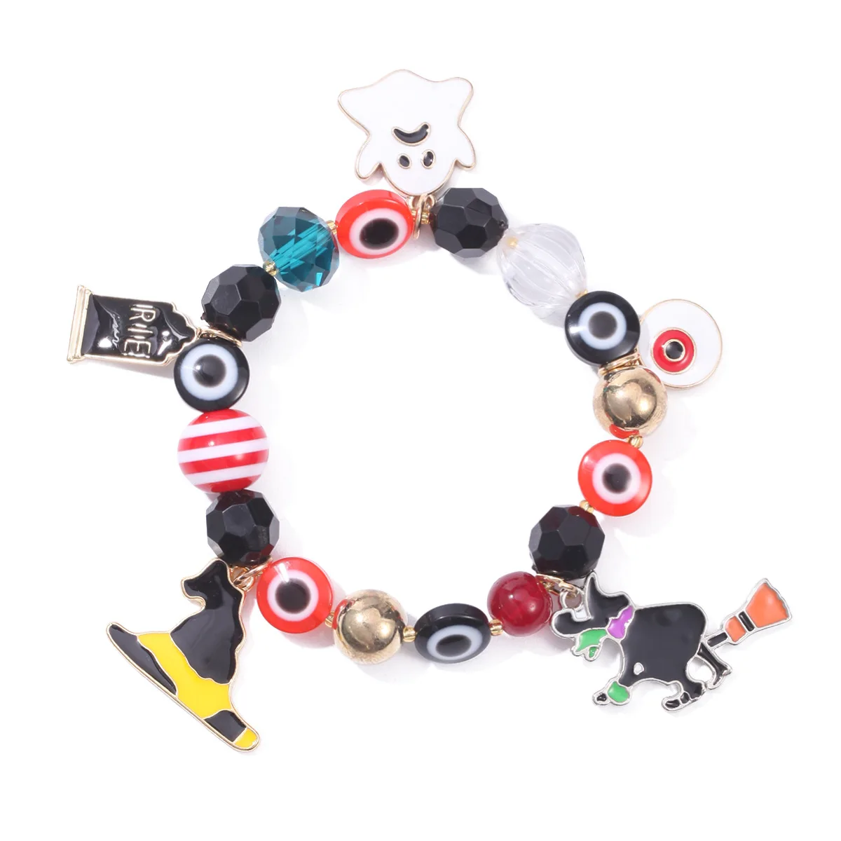Bestone Funny Pumpkin Evil Eyes Chaem Bracelet Multi Color Crystal Beads Spider Pumpkin Bracelet Halloween Charm Bracelet