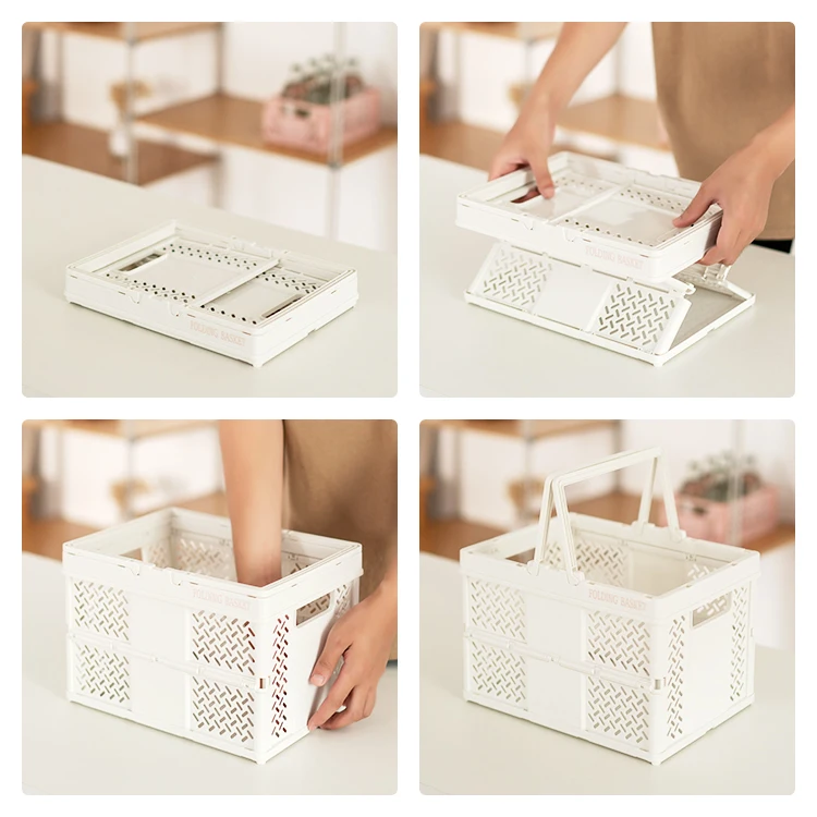 Wholesale New Outdoor Picnic Collapsible Storage Crates With Handle Sundries Basket Container Folding Plastic Storage Basket