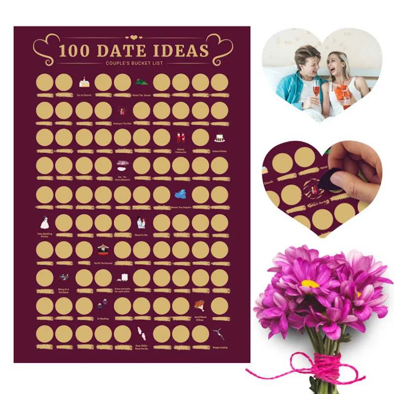 100 Dates Scratch Off Poster - Couples Bucket List Map Custom Usage - Valentine Day Idea ( 42x59.4cm) as Picture Paper Tube
