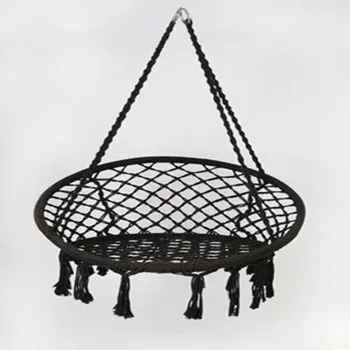 
outdoor hanging chair hammock cotton rope woven basket tassel chair 