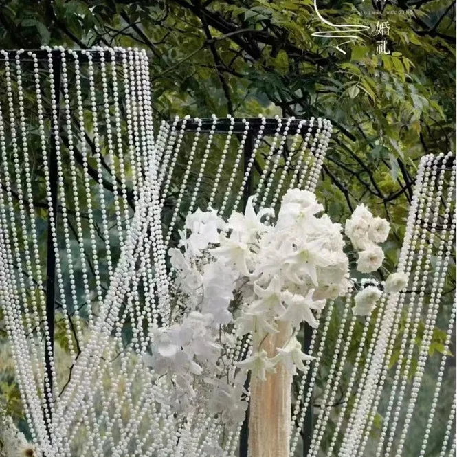 New wedding props pearl chain wave curtain water wave curtain Korean wedding hall arch background floating ceiling