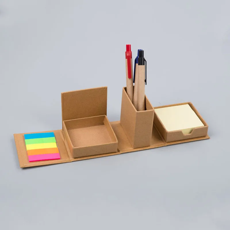 Cardboard cube desk storage organizer stationery with pen holder and sticky notes