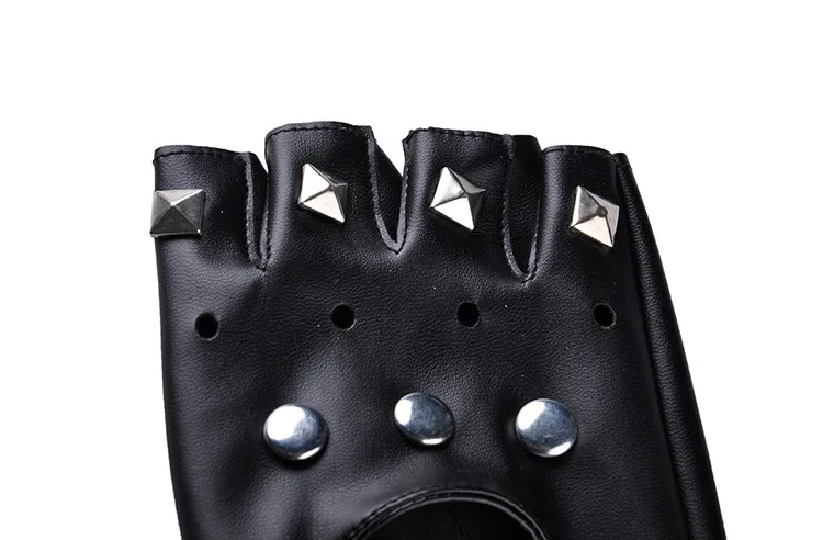 FY Tape Studs Hollowed Leather Fingerless Glove Mitt Sport Riding Motor Batcave Goth Punk Rock Stage Party Costume
