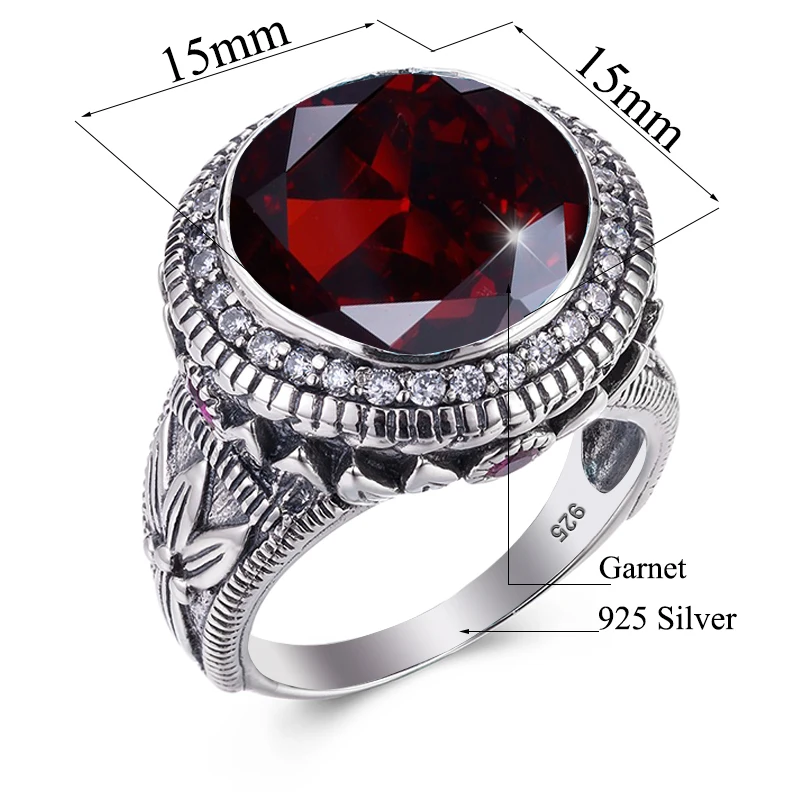 Vintage Goth Garnet Saudi Arabia Wholesale Mens Big Ring Gemstone Islamic Jewelry Turkish Rings men jewelry vintage