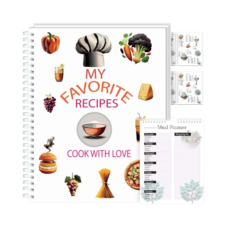 Custom Recipe Book to Write in Your Own Recipes Hold up to 120 pages Organizer Loose Leaf Binder Recipe Cooking Notebook  Set