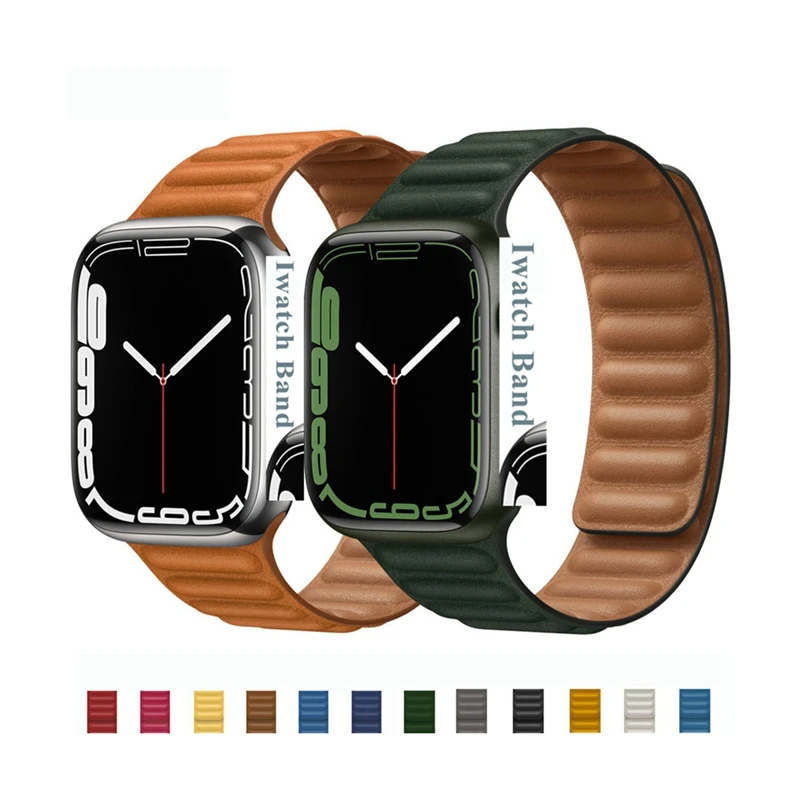 Accept Custom Leather Loop for Apple Watch 38mm 40mm 42mm 44mm Band for iWatch Series 7 6 SE 5 4 3 Adjustable Magnetic Strap