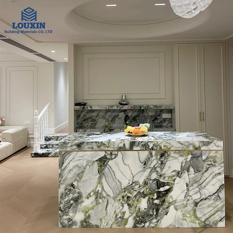 LX Classic Modern Home Decoration Green Jade Marble Kitchen Countertop Island Design