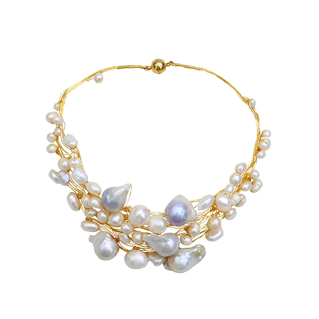 Hot Sale Handmade Soft 14k gold filled pearl chain Pearl Choker Natural Baroque Multicolored Pearl Necklace for Bride