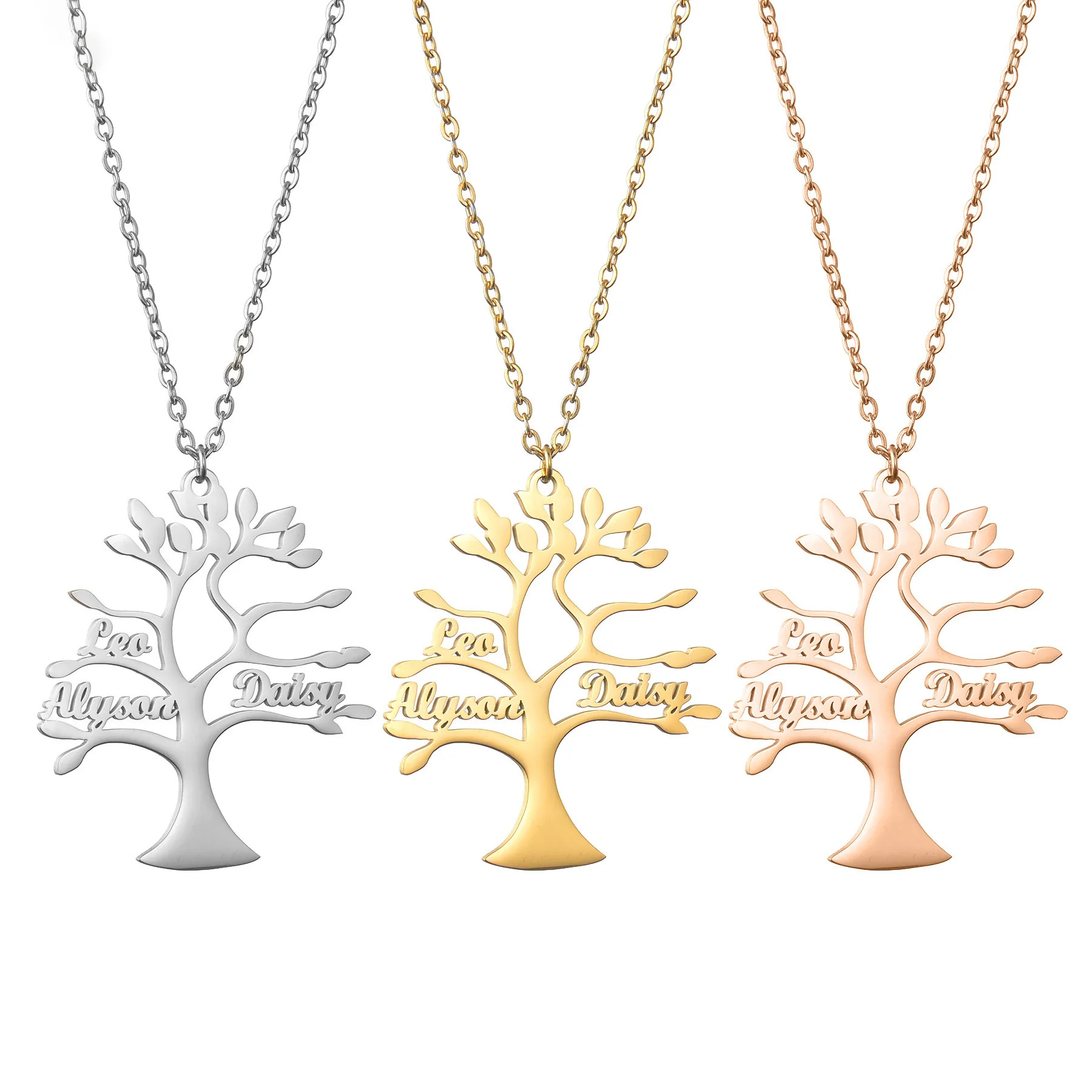 SLand Jewelry Custom Dropshipping Name Necklace Custom Tree Of Life StainlessSteel Necklace Family Family name clavicle Necklace