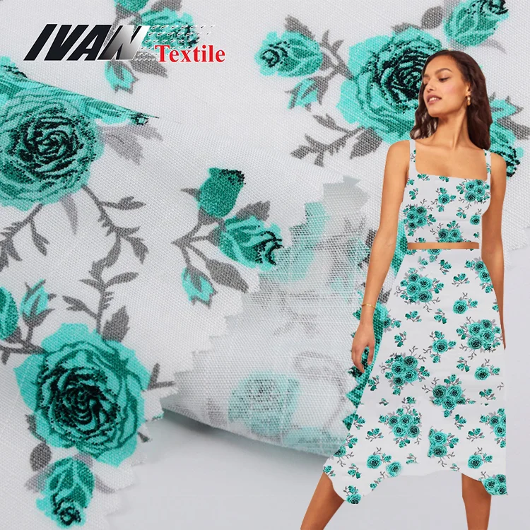 Shaoxing textile custom services woven floral slub organic printed spun 100 rayon challis fabric for dress