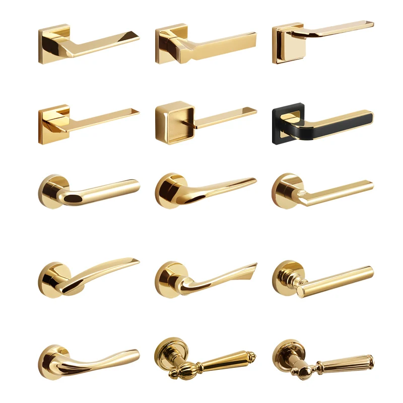 Luxury PVD Gold Interior Door Handles Modern Zinc Alloy Internal Lever for Bedrooms and Hotels for Wooden door