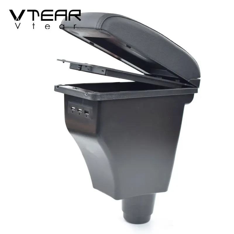Vtear For dacia renault logan armrest box console box USB Charging heighten Double layer storage box car accessories 2020