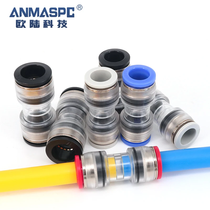 14/10mm Fiber Optic Fitting Micro duct straight connectors push fit connector For Telecom Pipe