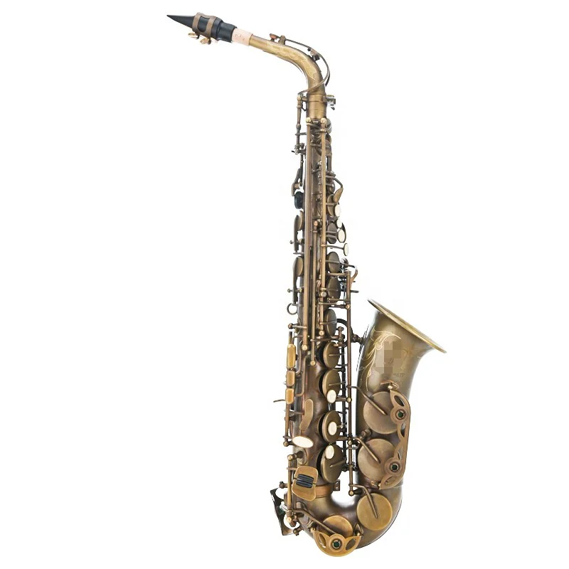Professional E-flat alto saxophone instrument retro series yellow bronze deep-sea shell keys