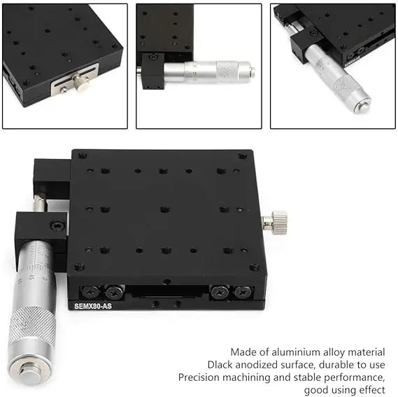 X Linear Stage, Micrometer Manual Precision Linear Translation Stage Displacement Trimming Bearing Sliding Table X Axis 80x80mm