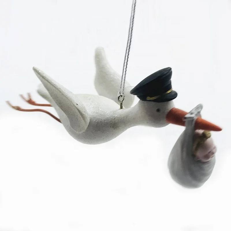Custom 3D Bird flying Resin seagull figurine Hanging Baby on the Mouth ornament decoration