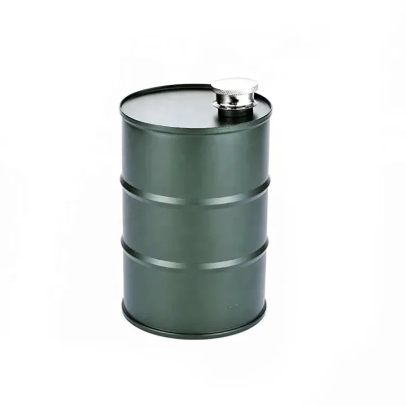 
Custom Oil Drum Shaped Stainless Steel Wine Hip Flask 