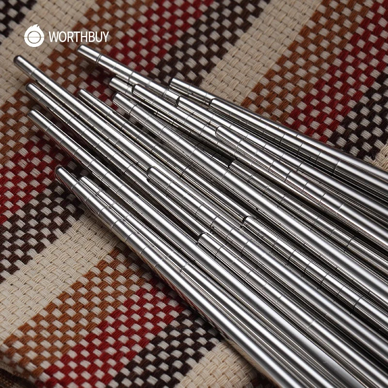 
WORTHBUY 5 Pairs/Set Sushi Hashi Baguette Chinese Chopsticks Non-slip Stainless Steel Chopsticks Set Reusable Metal Food Sticks 