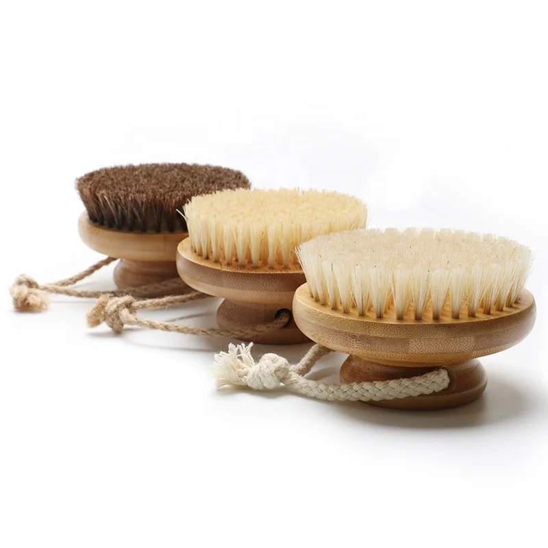 Customize Logo Natural Vegan Sisal White Boar Bristle Drying Skin Wooden Bath Massage Body Shower Brush Cellulite Exfoliating