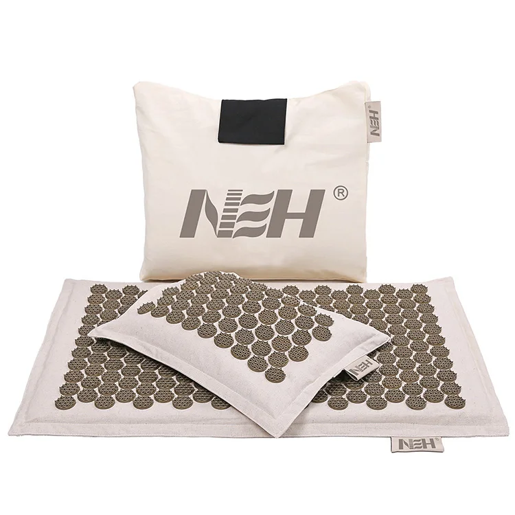 Natural Organic Linen Cotton and Coconut filler Acupressure mat with bag anti-fatigue mat acupressure mat and pillow