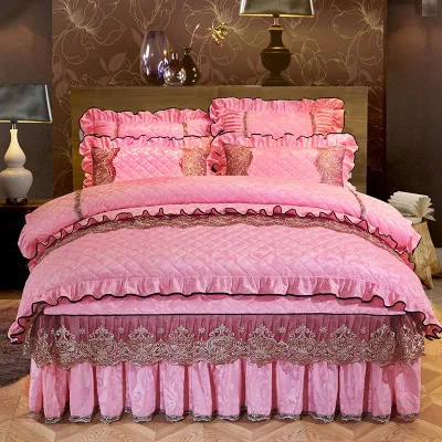 Комплект постельного белья с вышивкой, King Queen, Full Twin, Комплект постельного белья с юбкой