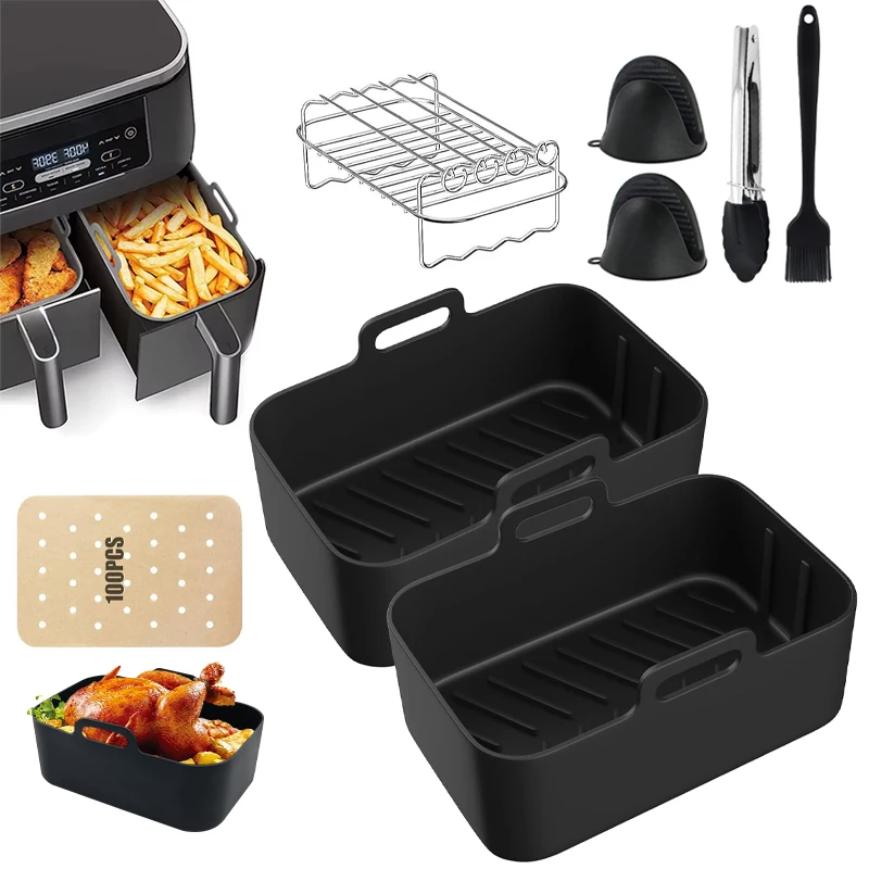 2 упаковки антипригарный прямоугольный воздушный фритюрница аксессуары многоразовая корзина поднос для выпечки силиконовые вкладыши фритюрницы Ninja Dual