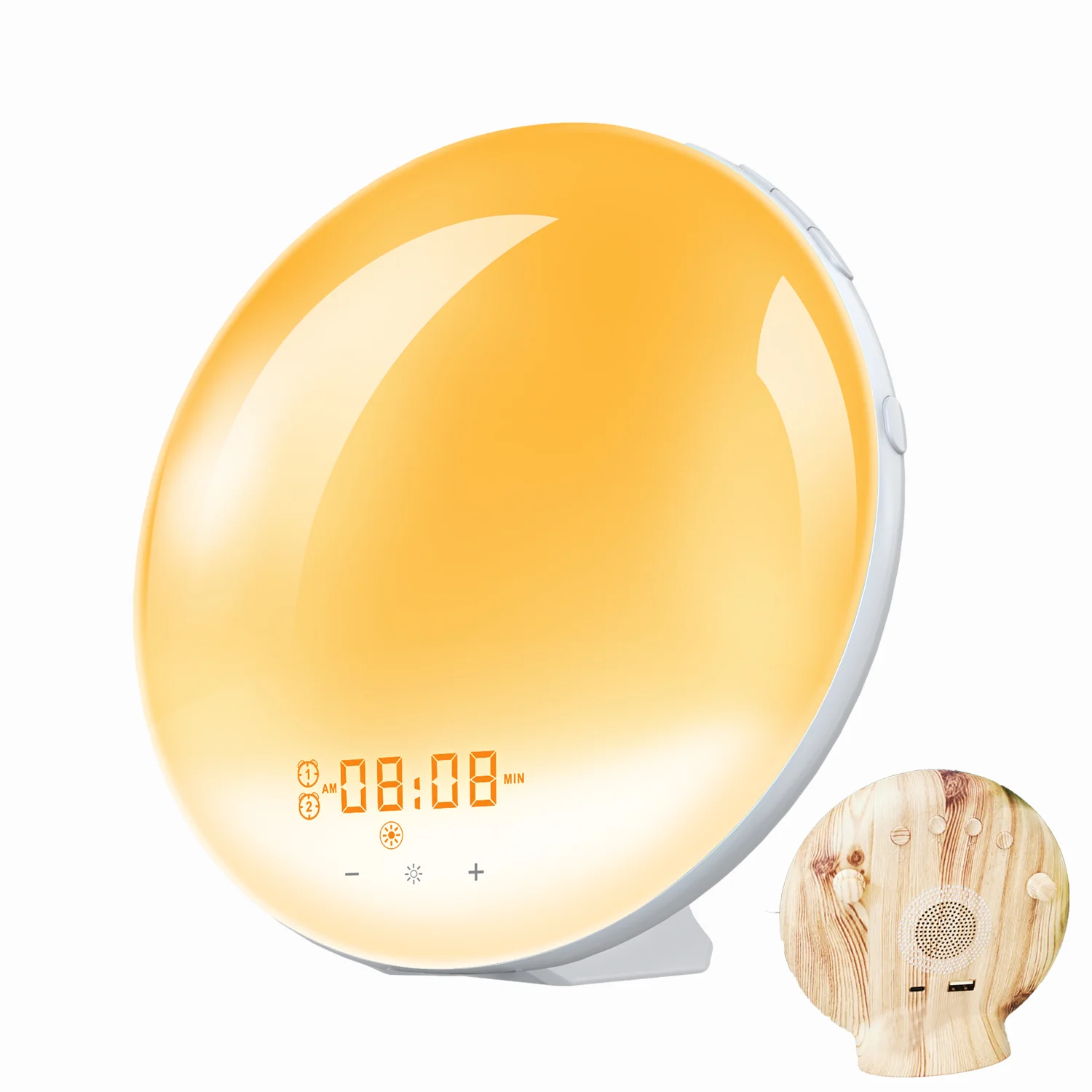 Sunrise Alarm Sunlight Clock Sun Set Rise Moon Sound Wake Up Snooze Wooden Cartoon Colorful Night Light