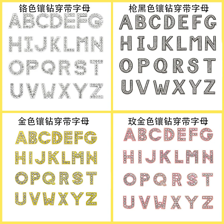 Hot Sell 8mm 10mm Silver Gold Initial Letter Metal Alphabet Charm DIY Accessories Through Wristband Bracelet