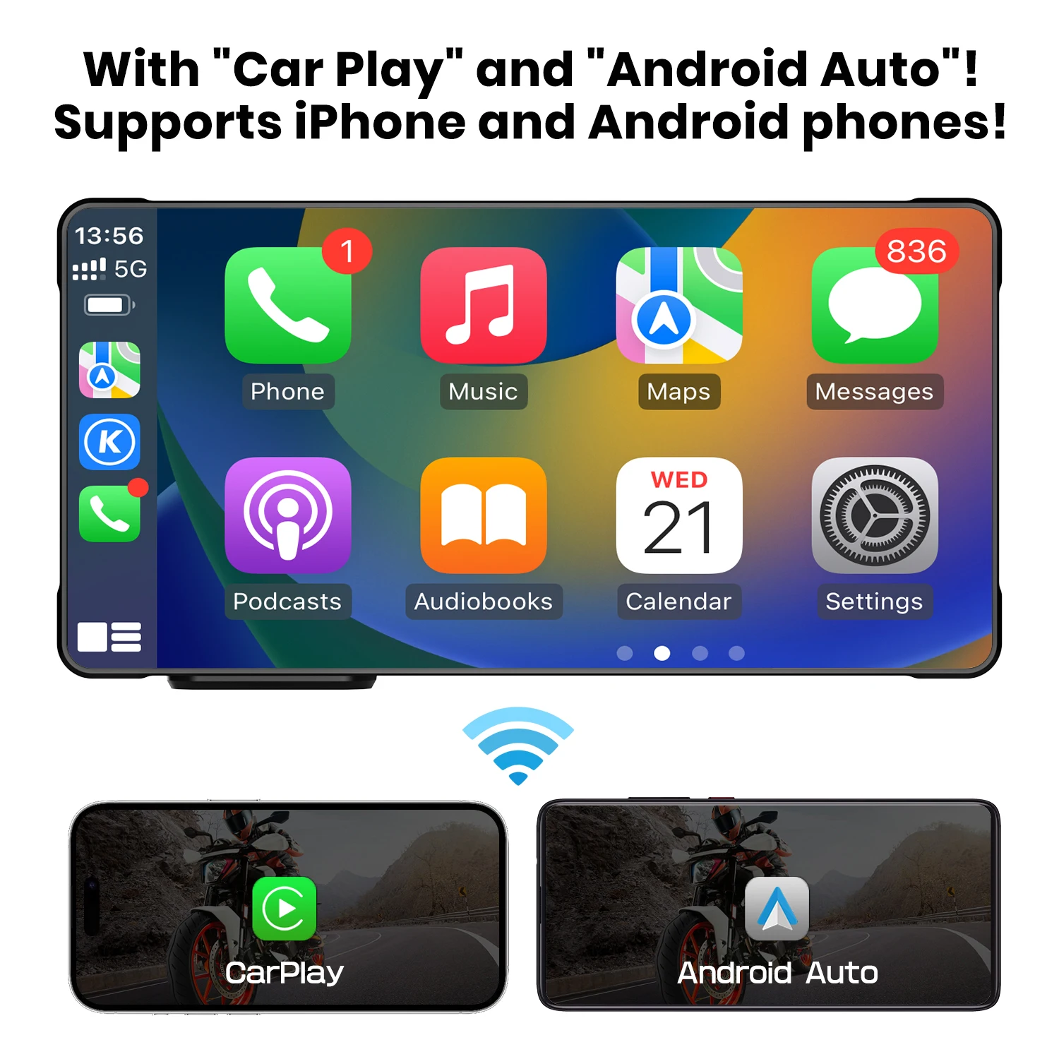 Motorcycle GPS with Carplay 5 Inch waterproof display screen Carplay Android auto HD Navigation 3D map sd card Wireless Carplay