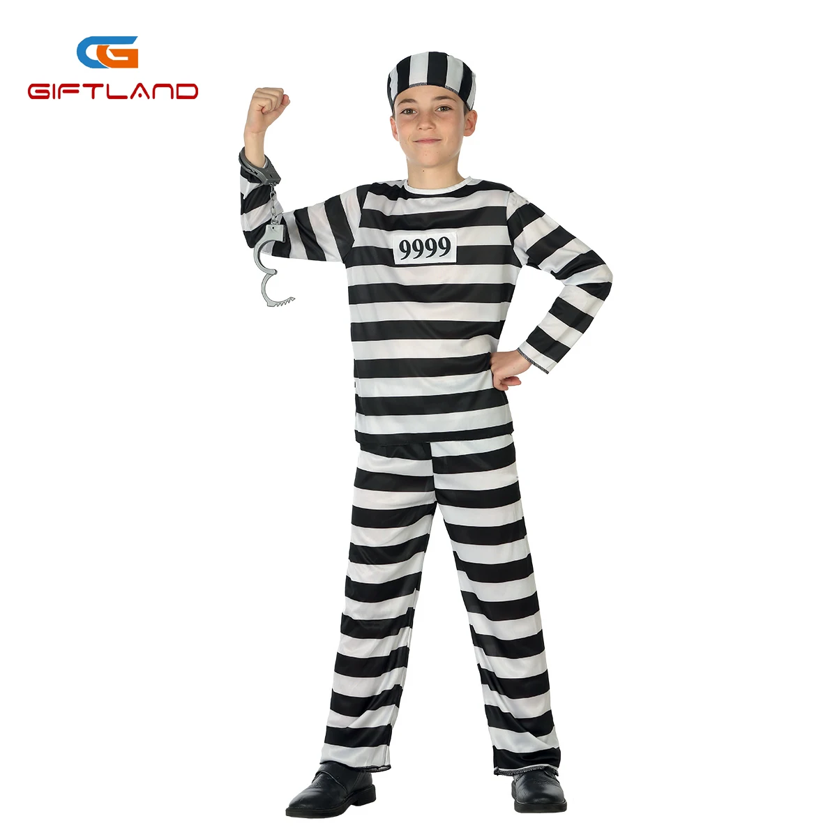 Halloween Prisoner Costume Set Adult Boy Jail Suits Classic Striped V-neck Jail Uniform Role Play Costume